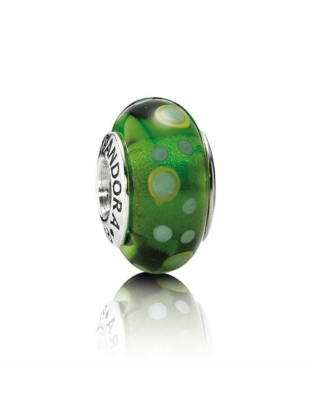 Pandora Retired Sterling Silver Green Bubbles Murano Glass Bead - 790696